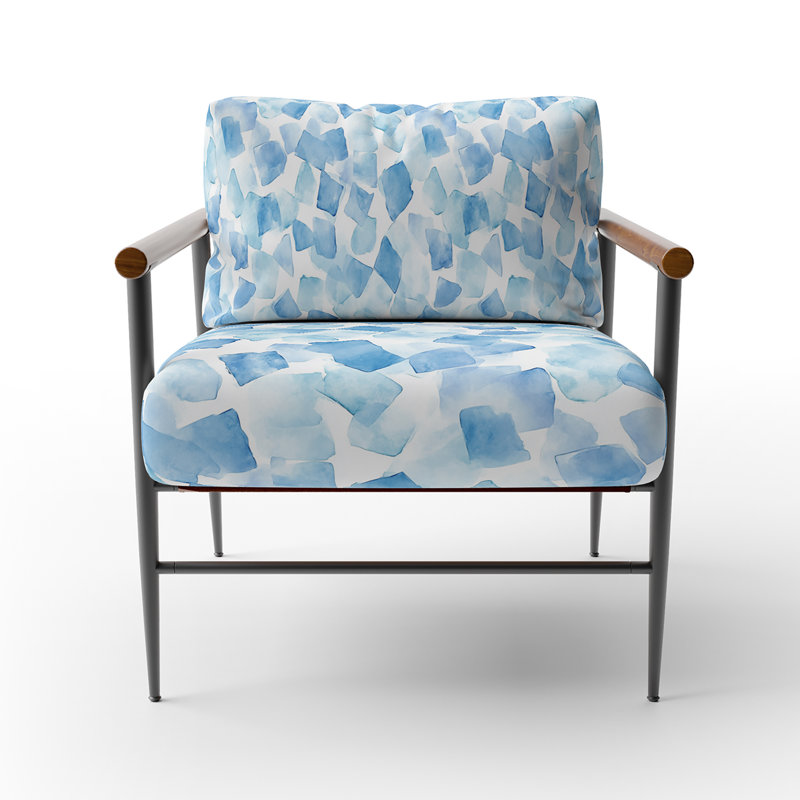 Chaise rembourrée Coastal - Fauteuil Blue Whisper, Bras ronds bruns