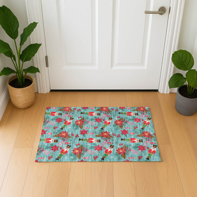 Premium Machine Washable Dockside AMF1822 Nutcracker and Poinsettia Rug