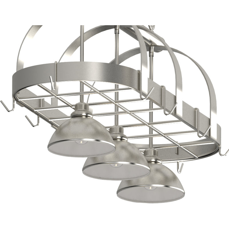 Williar 3-Light Indoor Brushed Nickel Kitchen Island Pot Rack Pendant, Brushed Nickel