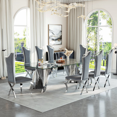 8 - Person Glass Top Double Pedestal Dining Set