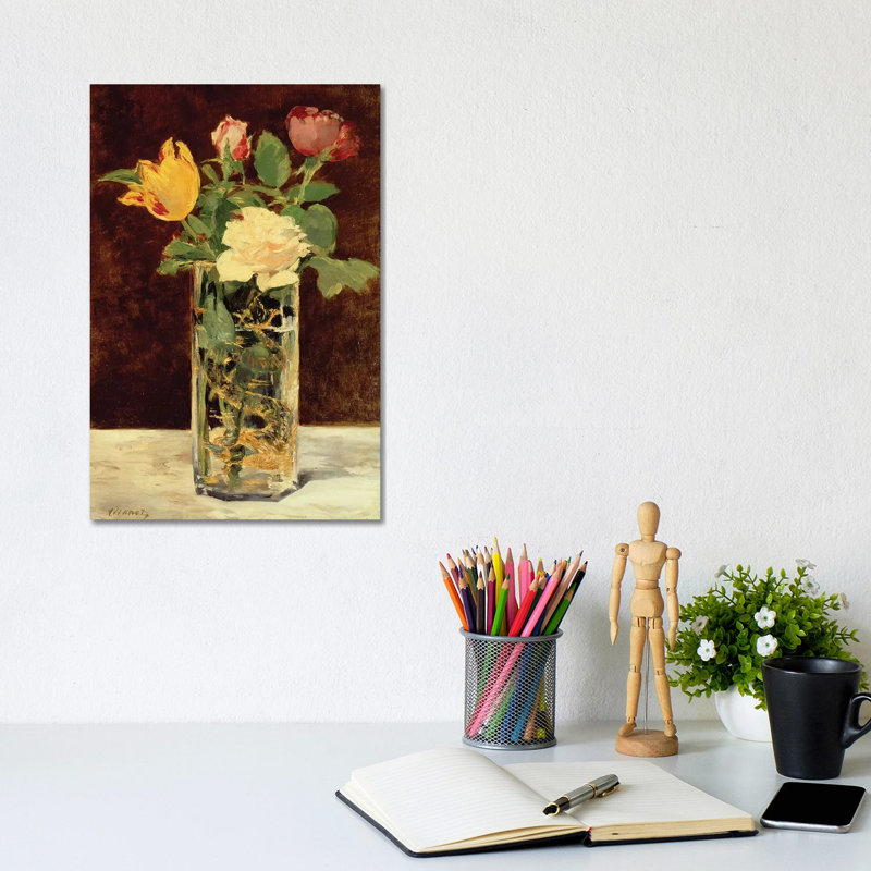 Roses And Tulips In A Vase, 1883 by Edouard Manet - Wrapped Canvas Painting, 20.32 cm H x 30.48 cm W