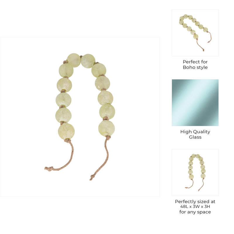Modern Glass Beads with Woven Jute Cord - Handcrafted Single Decorative Accent with Contemporary Style and Natural Texture for Versatile Display in Any Room or Shelf Decor