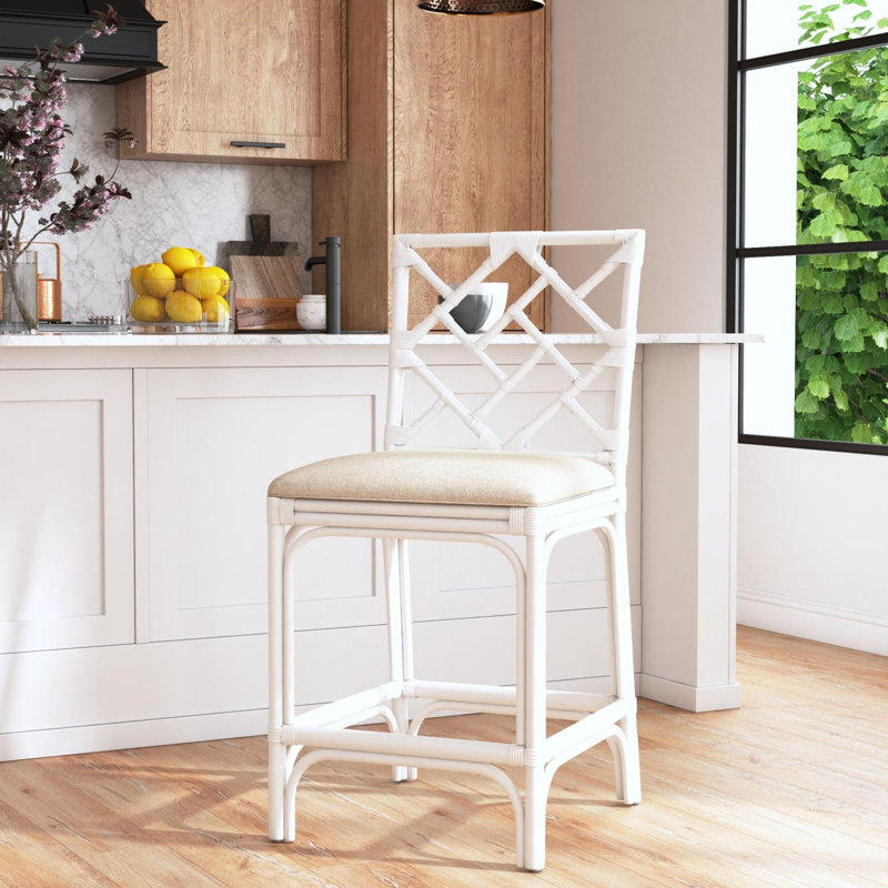 Tabouret Fulton, Siège brun / cadre blanc, Tabouret de comptoir (siège d'une hauteur de 24 p
