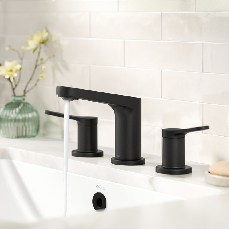 KRAUS Indy Widespread Bathroom Faucet In Spot-Free With 2 Handles, Pop Up Drain And Supply Lines, Matte Black