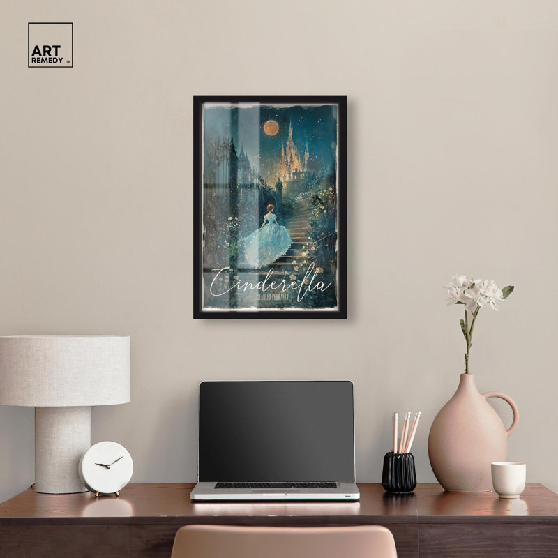 «Classic Cinderella Shadowbox Print Classic Book Art» par Art Remedy, H 25 po x l 17 po, Noir