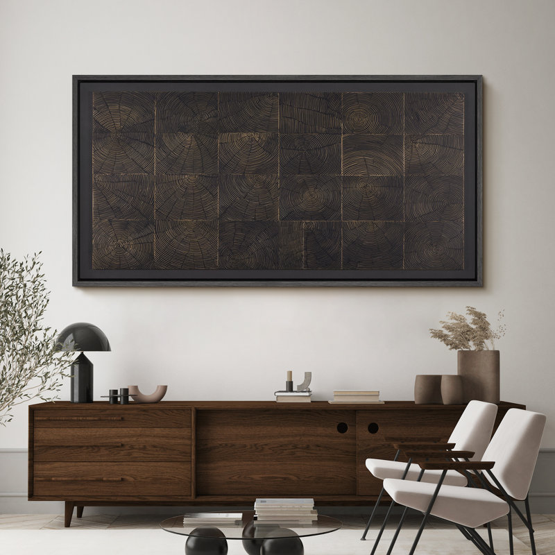 Grande impression sur toile encadrée, reproduction géométrique abstraite pour décor scolaire foncé, Noir, H 30 po x l 60 po