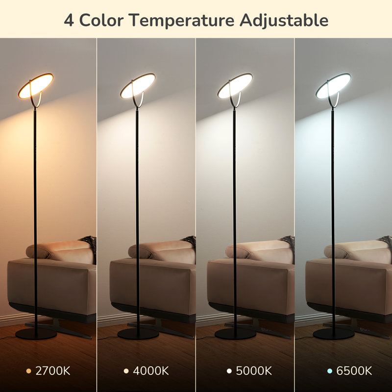 Riehl 76" Dimmable Led Torchiere Floor Lamp With Remote Control, Black
