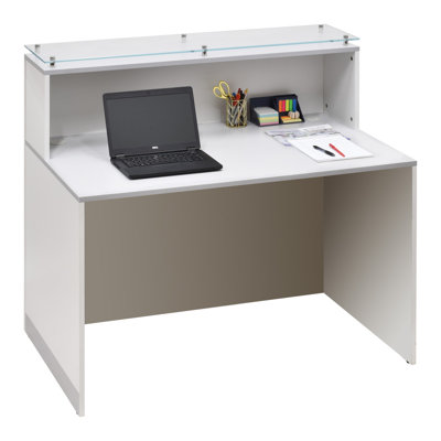 Caileb Reception Checkout & Front Counter Retail Service Desk with Glass Top - 4 Ft Wide