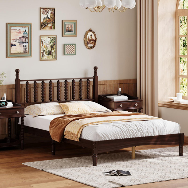 Lit standard en bois massif Auriel, Lit double, Noyer