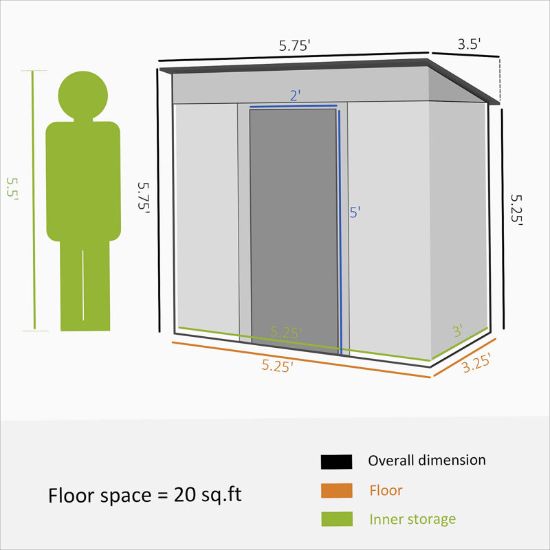 Remise de jardin en métal 6 'x 4' Lean To Garden, 68.59" H x 68.59" W x 43.34" D, Gris