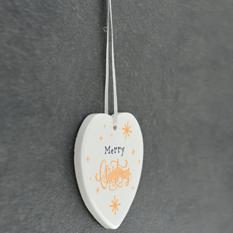 Xmas Merry Christmas Heart Shaped Ceramic Ornament