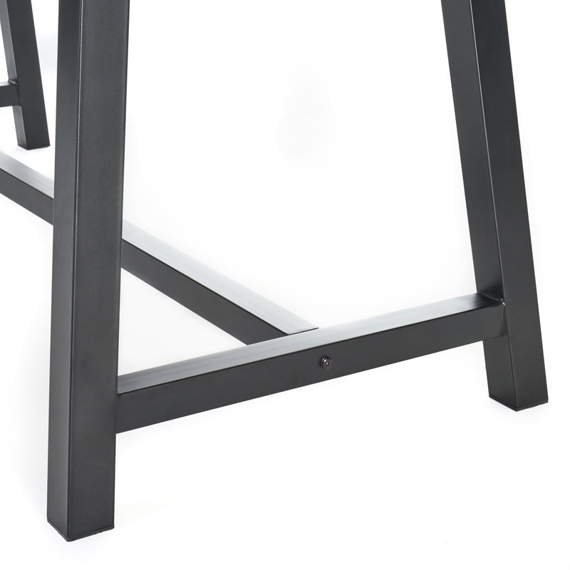 Table de salle à manger d'extérieur en bois d'acacia gris sablé clair avec cadre en métal noir rustique