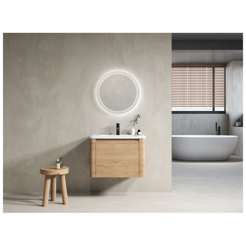 Meuble-lavabo mural moderne 28 po avec lavabo en céramique blanche