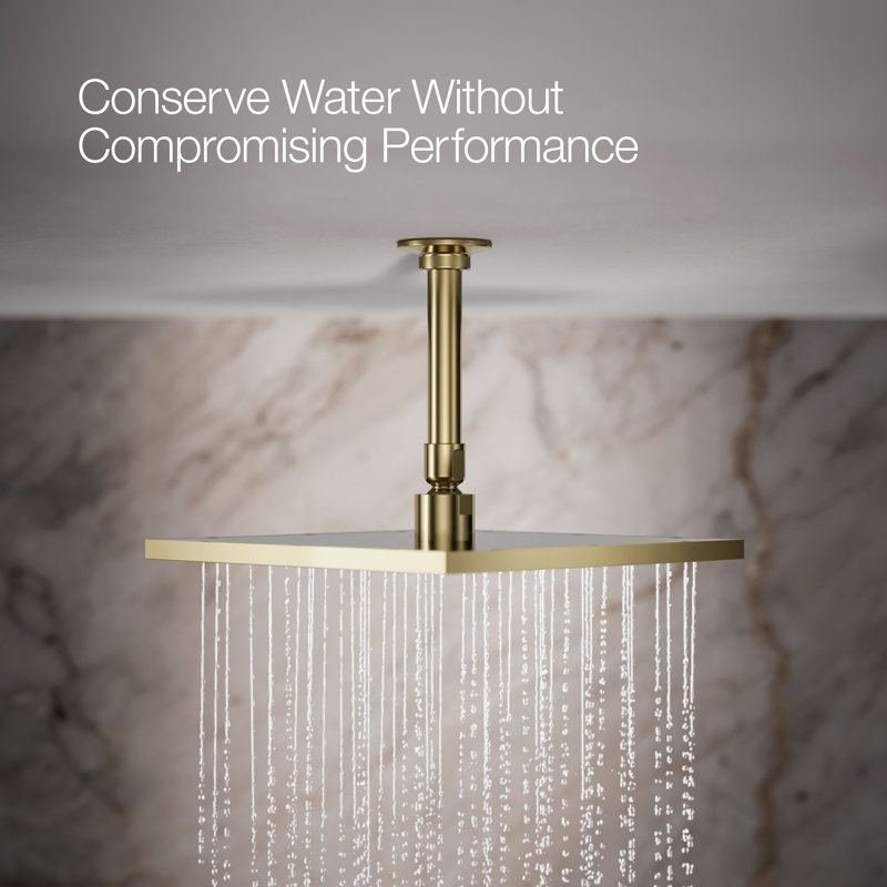 Contemporary Multi Function Rain Shower Head, Vibrant French Gold, Square, 1.75 GPM