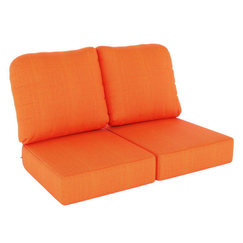 Amala Sunbrella® Indoor/Outdoor Loveseat Cushion, Sunbrella Upholstery Tangerine Sunbrella® Canvas