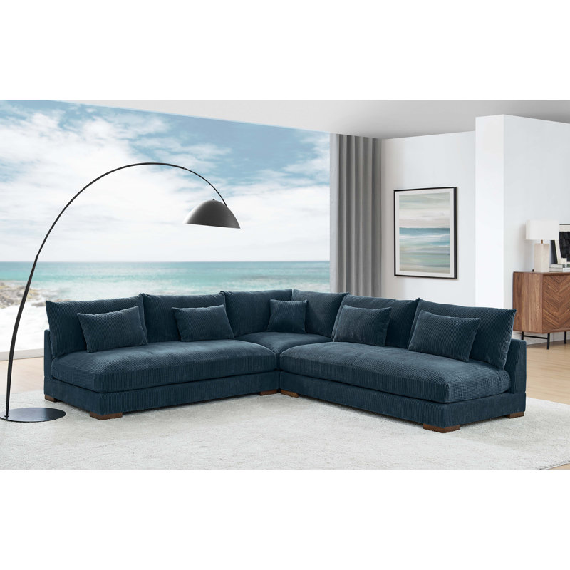 Caileigh Corduroy L-Shaped Sectional, Blue Corduroy