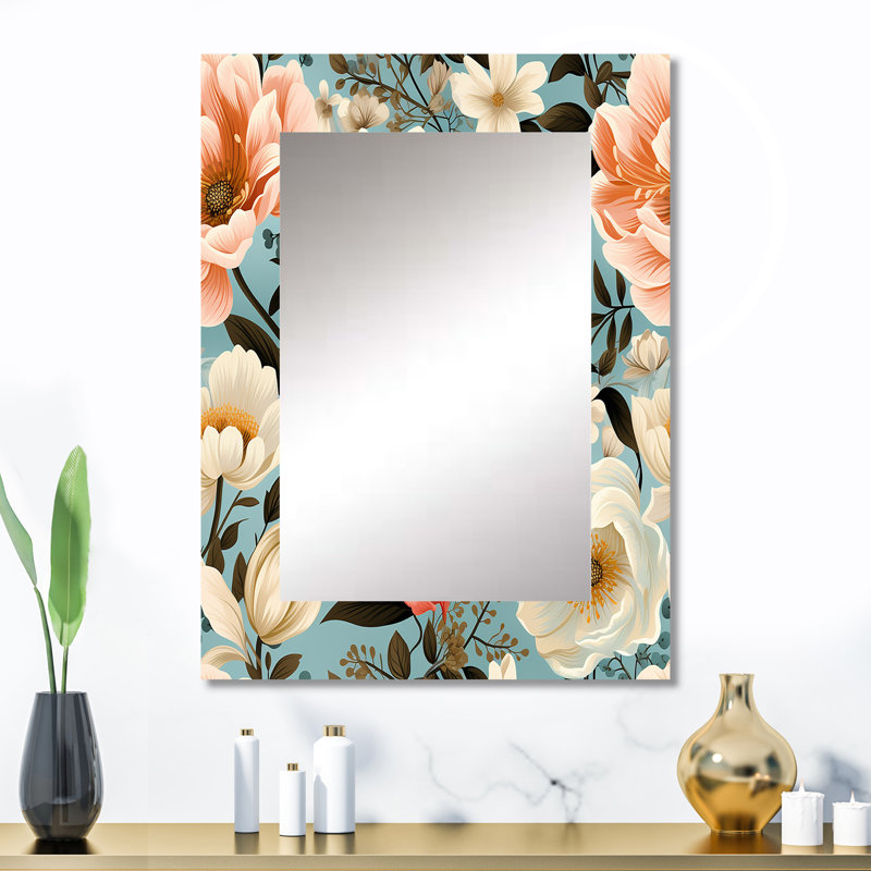 Motif champêtre Boho pastel Blooms - miroir décoratif floral, 32 po x 24 po