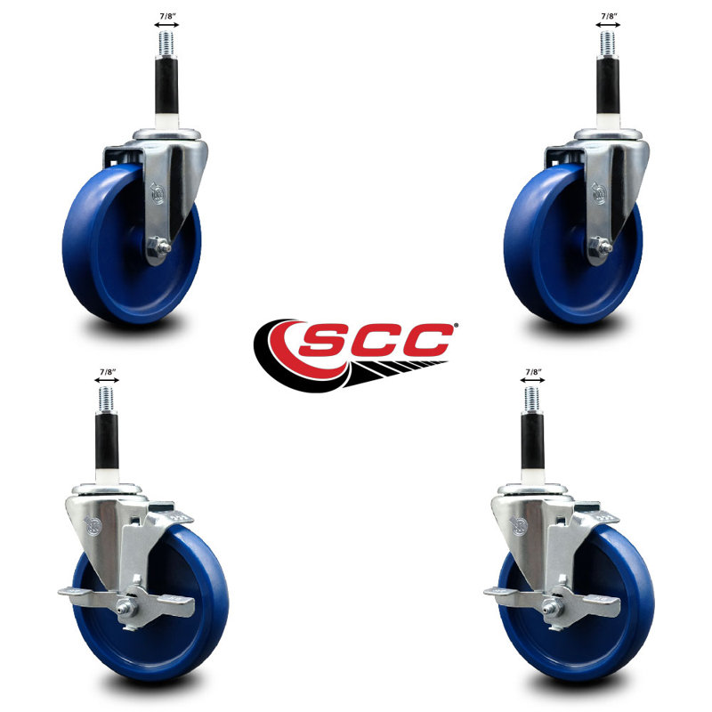 Solid Poly Wheel Swivel 7/8 Inch Expanding Stem Caster Set 2 Brakes SCC