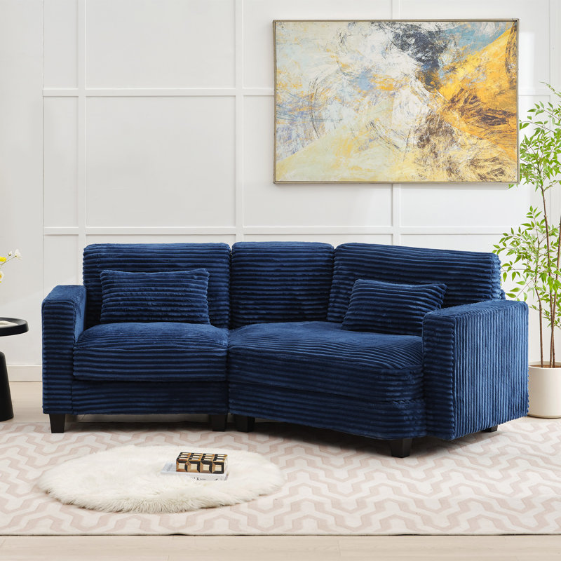 Canapé modulaire incurvé 92,5 po pour 3 personnes, Velours côtelé bleu marine
