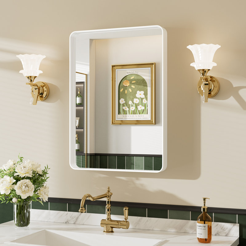 Miroir de salle de bain mural Llesenia, 28 po x 20 po, Blanc, Rectangulaire