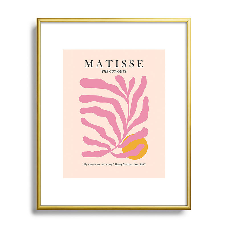 «Cocoon Design Matisse Cut Out Pink Leaf», reproduction d'art encadrée en métal, Or, H 10 po x l 8 po