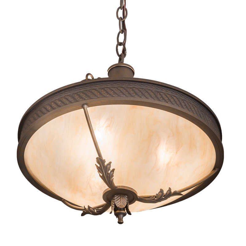 French Bronze 3-Light Globe Pendant with Glass Shade