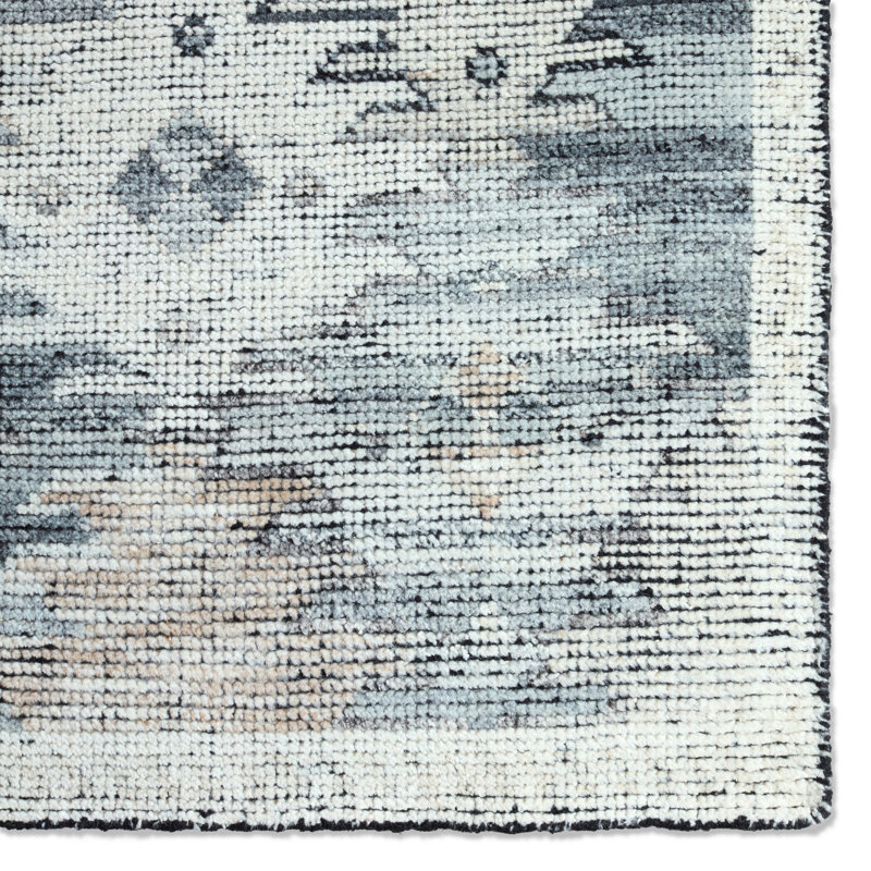 Nakoda Hand Knotted Wool Geometric Area Rug in Fungi/Jet Black/Lily White, Rectangle 10' x 14'