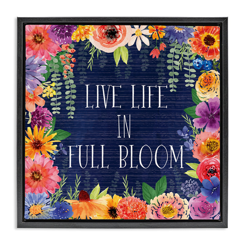 Cadre flottant Live Life in Full Bloom, design par Nicole DeCamp, Cadre flottant noir de jais, H 18 po x l 18 po