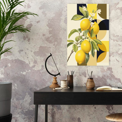 Citrons frais, formes géométriques abstraites, fruits géométriques contemporains, art mural
