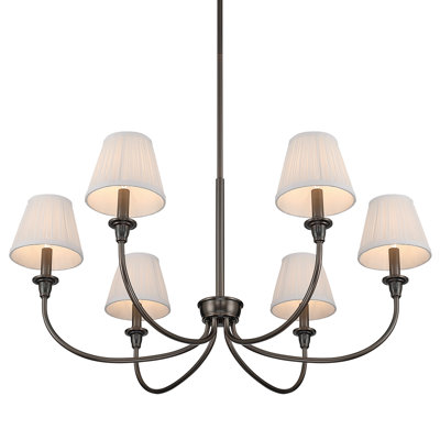 6 - Light Chandelier - Oil Rubbed Bronze - Gathered White Shades