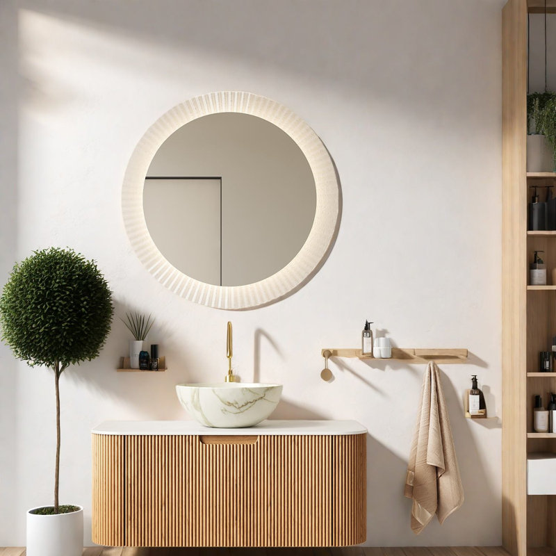 Meuble-lavabo flottant moderne avec lavabo en céramique et rangement incurvé