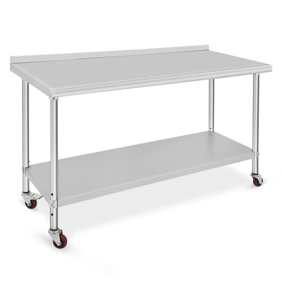 60" x 24" Stainless Steel Work Table with Adjustable Undershelf and Wheels, Heavy Duty Commercial Prep Table for Kitchen, Restaurant & Hotel