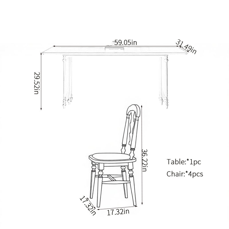 Ensemble de table de salle à manger moderne et élégant, 5 pièces: table, 4 chaises, H 29,52 po x l 59,05 po x P 31,49 po
