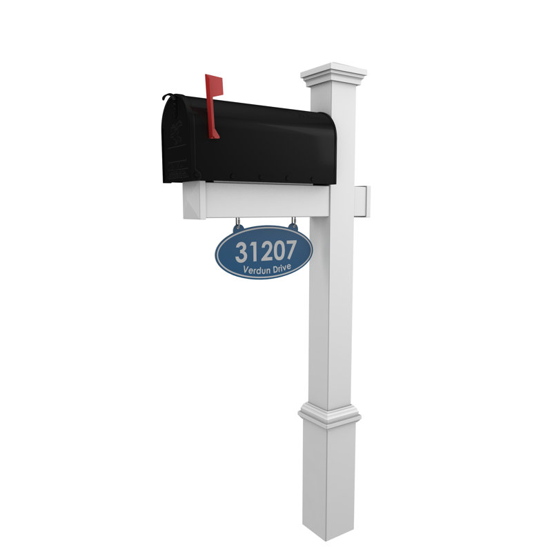 Personalized Post Mounted Mailbox with Address Plate, Blue