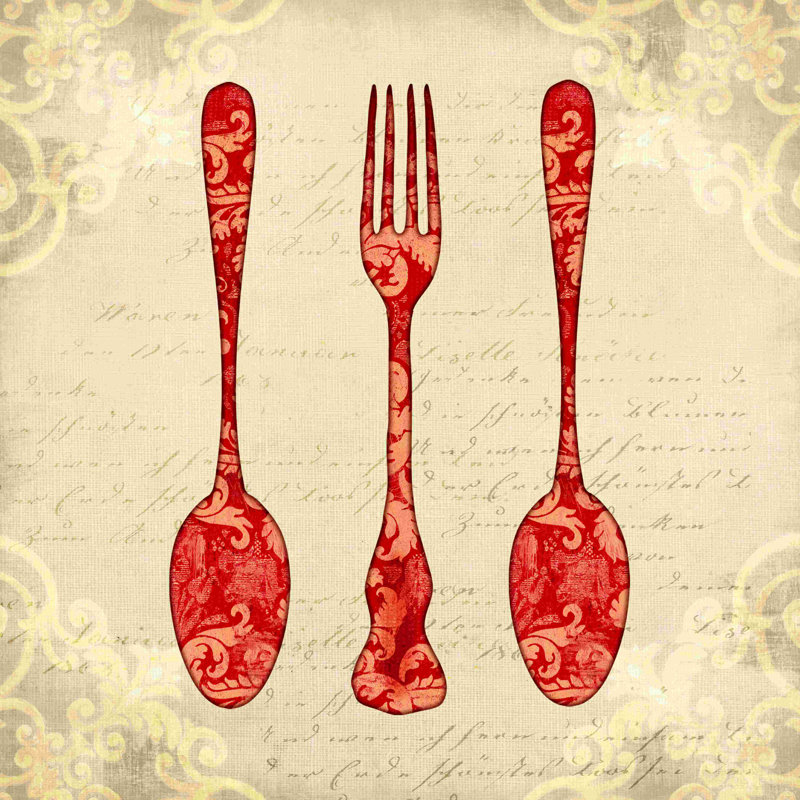 Ustensiles rouges - impression sur toile tendue, L 12 po x H 12 po
