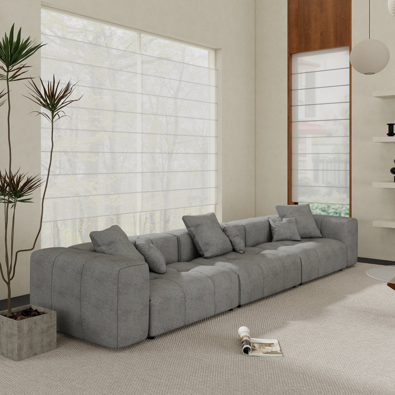 Canapé modulaire rembourré en tissu de lin 3 pièces Kay Crumley, H 24,8 po x l 144,17 po x P 40,55 po, 3, Gris