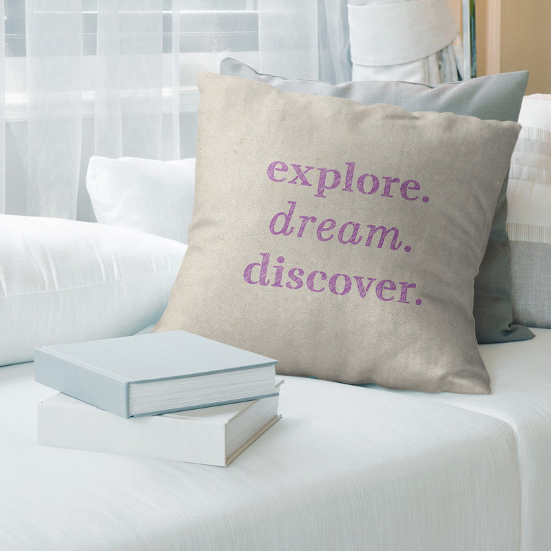 Coussin Handjet, 14 po x 14 po, Beige / violet, Housse de coussin seulement - sans coussin