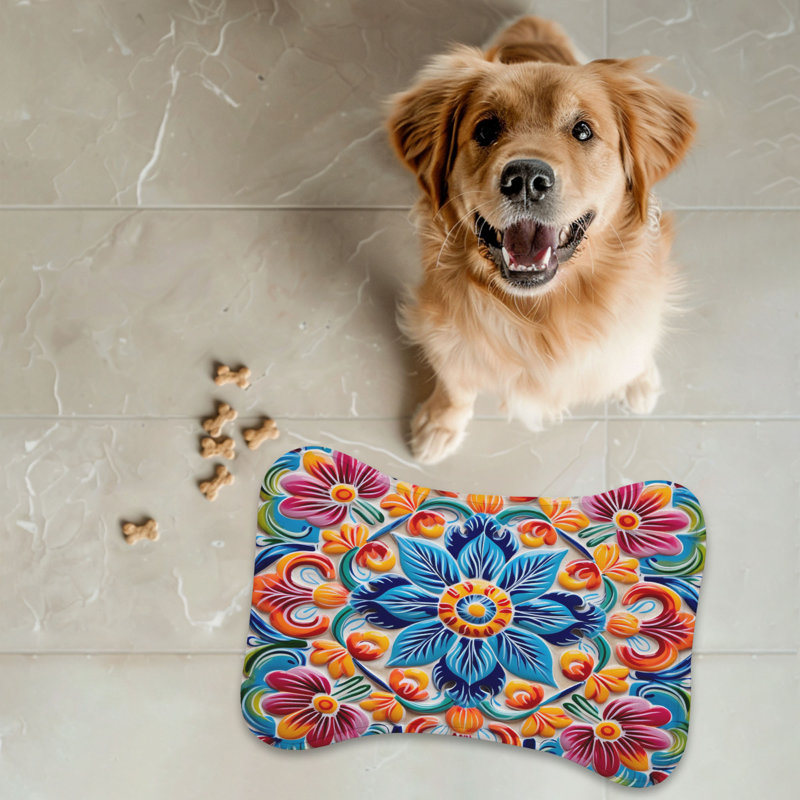 Festive Tiles - 1 Piece Bone Shape Feeding Mat