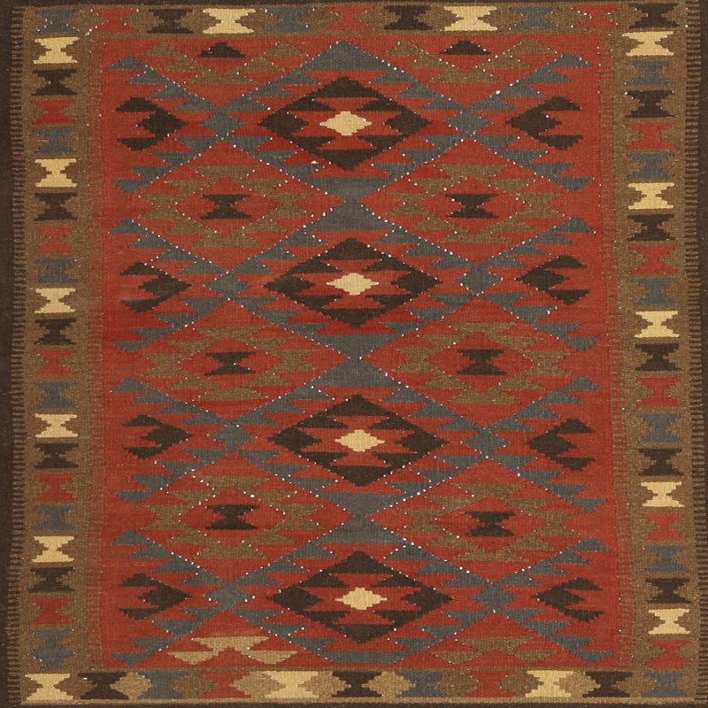 Tapis beige/rouge/brun contemporain, Carré 8 pi