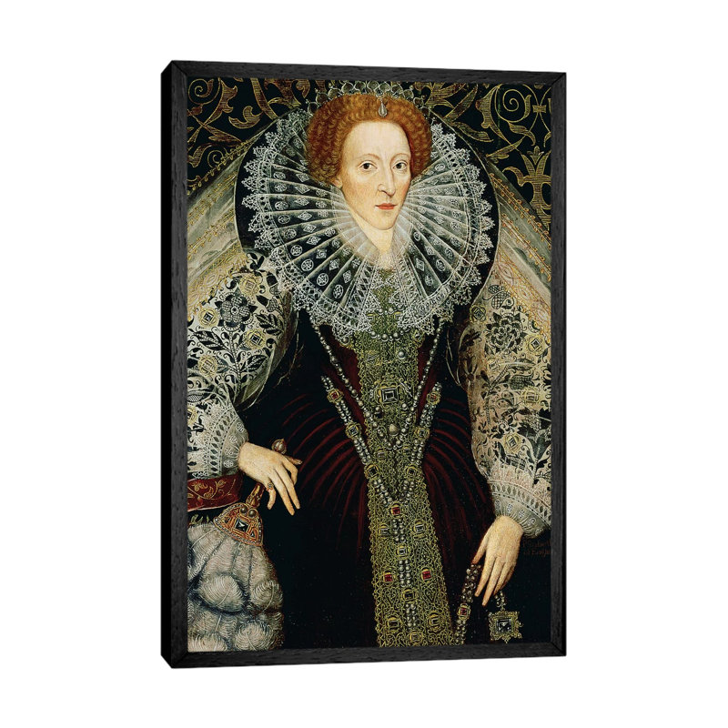 Queen Elizabeth I, C.1585-90 by John The Younger Bettes - Painting on Canvas, Black Framed, 101.6cm H x 66.04cm W x 3.81cm D