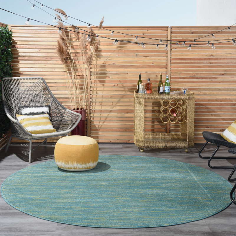 Tapis bleu / vert Nourison Essentials, Rond 8 pi