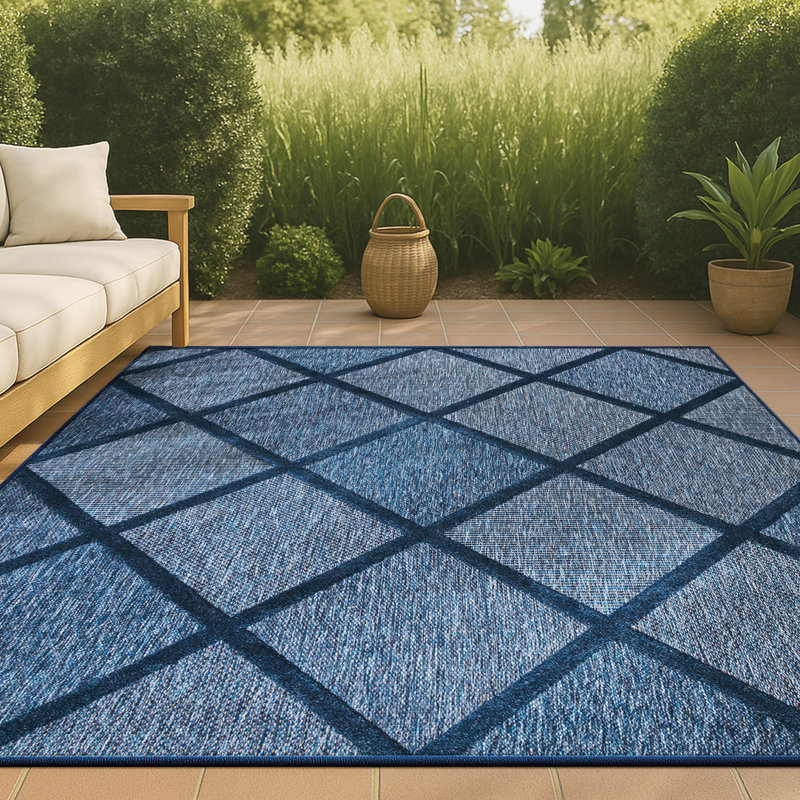 Briano Diamond Trellis Navy Indoor/Outdoor Rug, Rectangle 3'1" x 5'