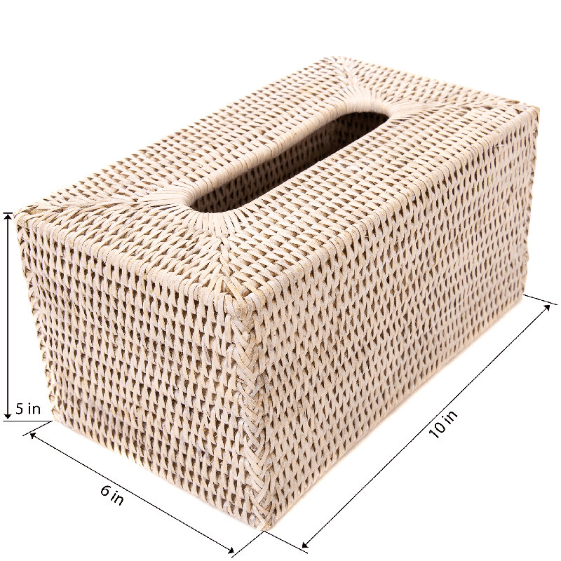 White Wash Rattan Long Tissue Box Cover