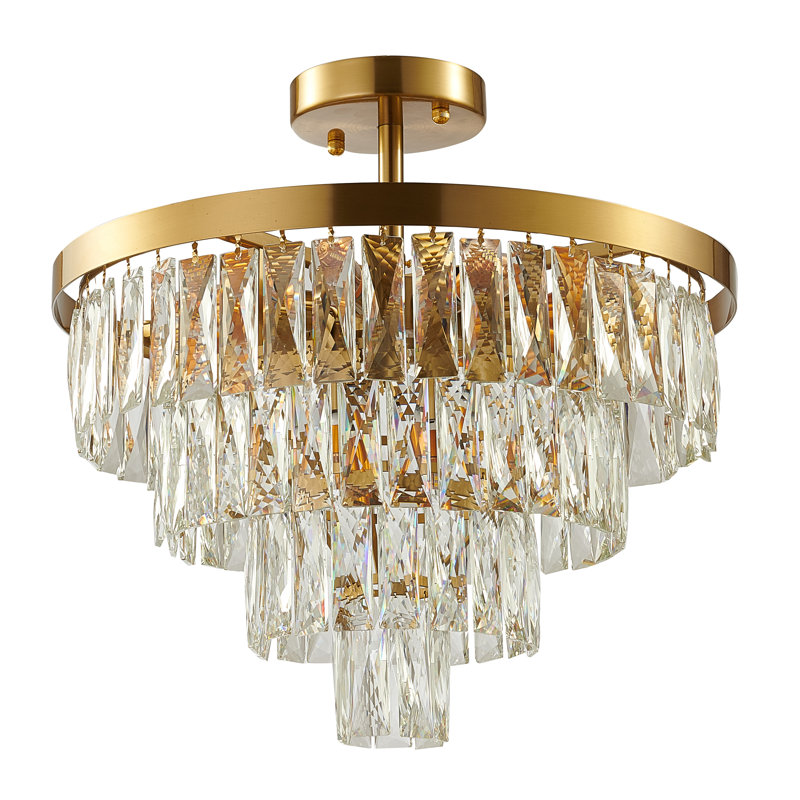 Plafonnier semi-encastré en cristal doré 6 lumières Transitional