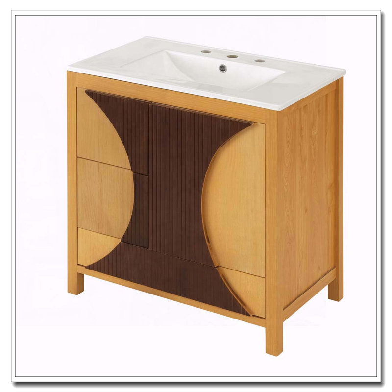 Meuble-lavabo de salle de bain cannelé 30 po avec lavabo, Bois - 3 tiroirs