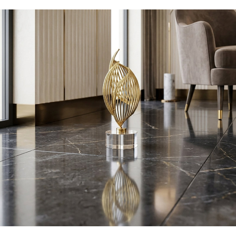 Abstract Golden Twisted Tabletop Sculpture, 9.45" H x 3.45" W x 3.15" D