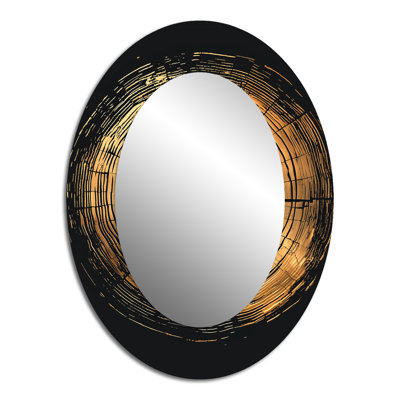 Black Gold Abstract Of Tree Ring II - Black Traditional Oval Wall Mirror