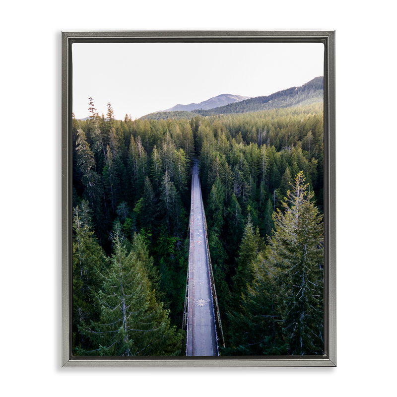Pont entre les pins, cadre flottant, design par Jared Kreiss, H 21 po x l 17 po, Cadre flottant gris lustré