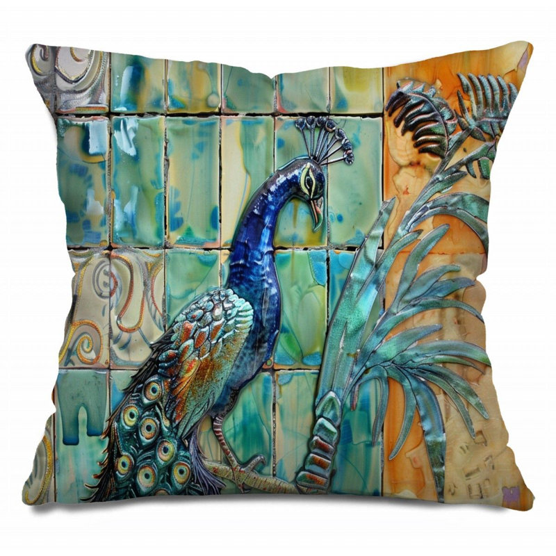 Coussin Trendy, H 14 po x l 14 po, Turquoise / jaune