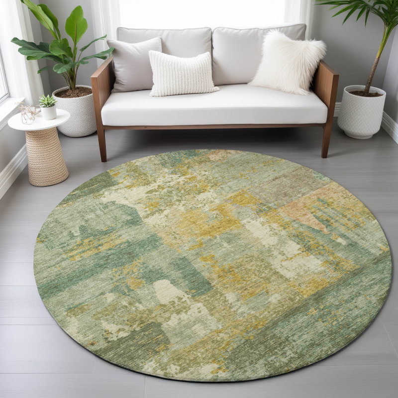 Machine Washable Indoor/Outdoor Meredith ACN2147 Abstract Rug, Round 8'